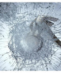 Close-up of shattered glass with Clear Window Film For Security And Safety, 8 Mil Thick, 36 Inch By 24 Foot, interior installation.