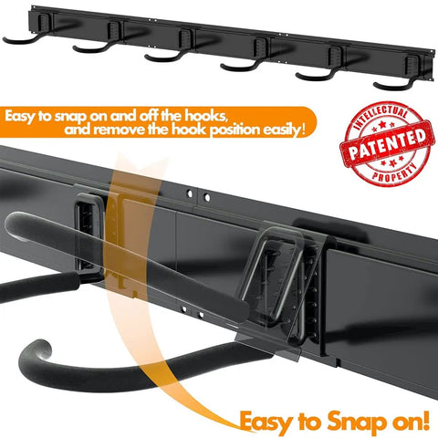 Six Bike Wall Mount Storage Rack With Interlocking Rails And Easy Snap Hooks for indoor garage bike storage and display.