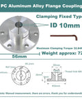 Aluminum Alloy Flange Coupling For RC Models 10mm Inner Diameter Clamping Fixed Type Flange Shaft Connector shown with 56mm size