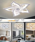 Low Profile Ceiling Fan With Lights, Modern Dimmable Flower Shape, 110V Smart Remote And App Control in bedroom setting.