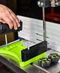 FeatherDUO FP3 Featherboard for table saws, router tables, and band saws with stackable EVA feathers in use with a saw