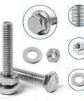 Stainless Steel 304 1/4-20 Flange Hex Bolts Kit With Nuts And Flat Washers, Fully Threaded Bolts In 1/2, 3/4, 1, 1-1/4, 1-1/2, 1-3/4, And 2 Inch Lengths, Great For Auto, Outdoor, And DIY Projects, with bolts, nut, and washer