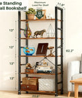 Industrial 5 Tier Bookshelf With Sturdy Metal Frame And Open Wooden Shelves Free Standing Bookcase For Living Room Bedroom And Office Heavy Duty Display Rack 62.2 Inches Tall Brown showcasing decor items.