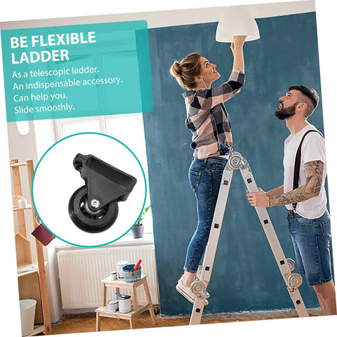 Make Moving Gear A Breeze With These Two Heavy Duty Retractable Ladder Wheels Featuring Swivel Caster Castors For Snappy Easy Roll Smooth Stair Handling Workshop Kit, showing a black caster wheel and a ladder.