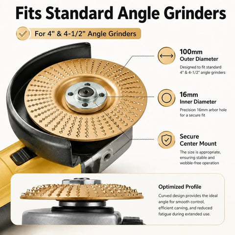 Multi Disc Wood Carving Kit With Tungsten Carbide Wheels And Upper Clamping Plates For Cutting, Shaping, Sanding, And Grinding