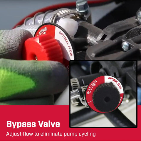 Close-up of bypass valve on Tow Behind Spot Sprayer With Dual Tank Design, 15 Gallon Water Tank And Concentrate Tank, 2.5 GPM Pump