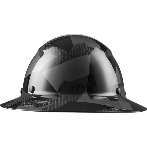 DAX Carbon Fiber Full Brim Hard Hat Fifty Fifty White Black Camo With Carbon Fiber Reinforced Resin Shell side view