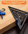 Built Rock Solid Aluminum Stair Gauges For Framing Square Non Slip Layout Stops With Carry Holder Heavy Duty Carpenter Marking Tools Dead On Accuracy Smooth Woodworking Setup Blue using with carpenter square to mark angles.