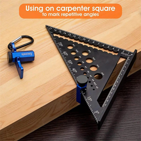 Built Rock Solid Aluminum Stair Gauges For Framing Square Non Slip Layout Stops With Carry Holder Heavy Duty Carpenter Marking Tools Dead On Accuracy Smooth Woodworking Setup Blue using with carpenter square to mark angles.