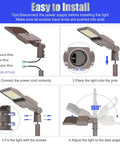 Installation steps for 150W LED Pole Light Dusk To Dawn With Slip Fitter, 21000 Lumens, IP65 Outdoor Stadium Lighting, UL Listed.