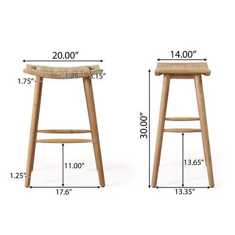 Magwen Outdoor Acacia Wood Barstool With Wicker Set Of Two Rustic Patio Seating dimensions 20x14x30 inches