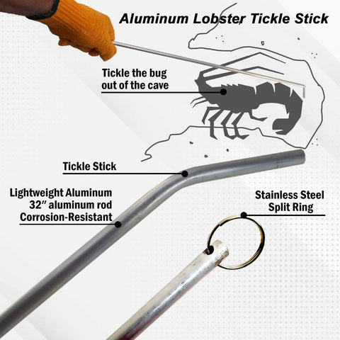 Aluminum lobster tickle stick with stainless steel ring for Lobster Catching Kit For Snorkeling And Scuba Diving With Net Tickle Stick Gauge And Bag Durable Set For Easy Ocean Catch During Crustacean Season Beast Pro Gear For Lobster Hunters.