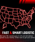 Map of USA with text 'Fast & Smart Logistic' highlighting warehouse locations for quick delivery.