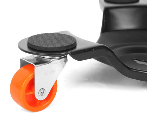 Close-up of Heavy Duty 12 Inch Tri Dolly with foam pad, orange roller, steel construction for moving furniture up to 300 pounds.