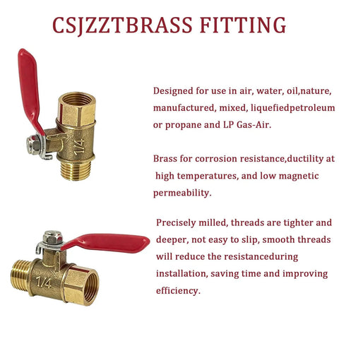 Four Pack One Quarter Inch Brass Ball Valve Shut Off Set With NPT Male And Female Threads Heavy Duty Air Compressor Fittings