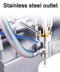 Heavy Duty Horizontal Pneumatic Piston Liquid Filling Machine Stainless Steel double head outlet with hose for precise filling.