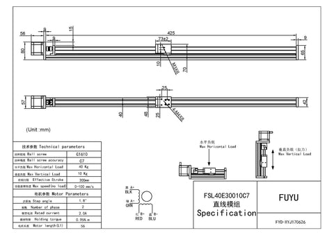 Dead Reliable Aluminum Mini Linear Stage Built Ridiculously Tight With Nema 23 Stepper Motor And Smooth G1610 Ballscrew For Sweet CNC Motion Control Plus Massive 300Mm Stroke Table technical drawing with dimensions and specifications.