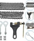 420 Chain Replacement Kit For Mini Bikes And Powersports with 42-link drive chain, 90-link rear chain, tensioners, and breaker tool