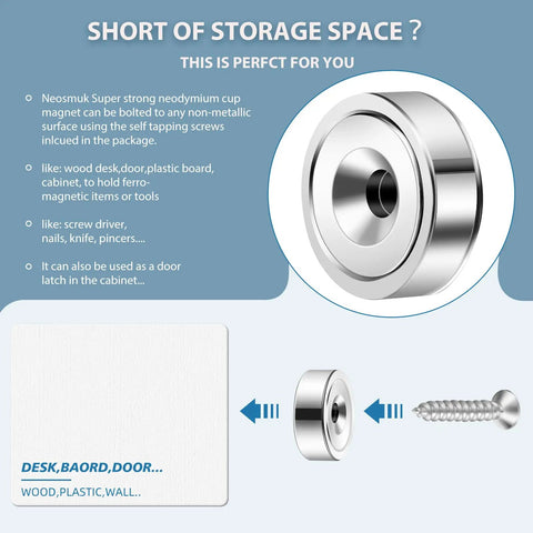 Heavy Duty Neodymium Mounting Magnets With Screws, 40 Lbs Holding Power, Countersunk Holes for Flush Screw Seating