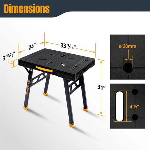 Front view of Beast Of A Heavy Duty Portable Folding Work Table With A 33 Point 5 Inch By 24 Inch Surface Handles Up To 1650 Lbs