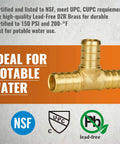 One Half Inch PEX Tee Fittings Pack Of 25 Lead Free Brass Plumbing Fittings NSF Certified shown with certifications