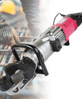 Heavy Duty Portable Electric Hydraulic Rebar Bender Machine 1800 Watt handheld tool for bending 8 to 32mm steel bars on job sites.
