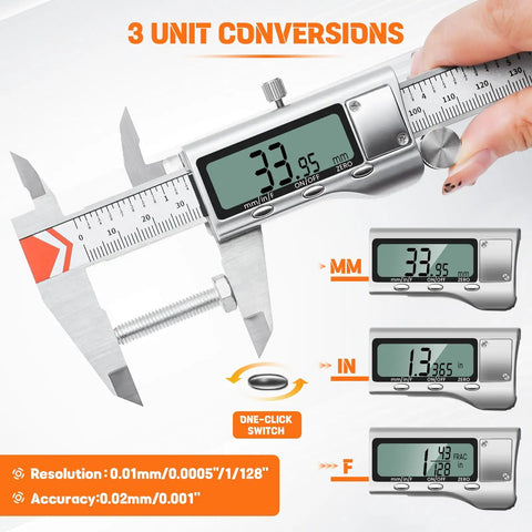 Beefy All Metal Digital Caliper With Extra Batteries And Battery Cover 6 Inch Measuring Tool Inch Metric Fraction LCD Micrometer