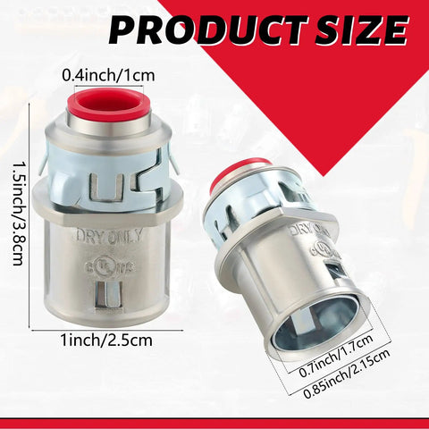 Top Rated 15 Pack Snap In Metal Clad Cable Connectors With 3/8 Inch Cable Grip And 1/2 Inch Knockouts size dimensions shown.