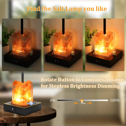 Touch Table Lamp With USB Ports And Himalayan Salt Nightstand Light, 3-Way Dimmable Bedside Lamp showcasing brightness settings