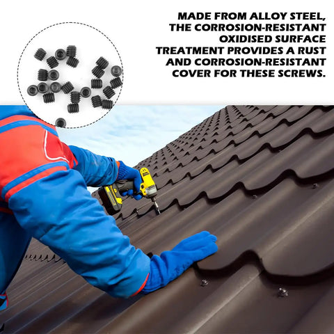 Heavy Duty Rock Solid Boss Grade Carbon Steel Hex Socket Head Screws 25 Piece Kit 3.0mm Metric Cheese Head Bolts With Black Oxide Finish Corrosion Resistant Hardware Set being used for roof installation.