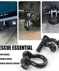 Heavy Duty Two Pack Half Inch D Ring Shackles With Five Eighths Inch Pins Eight Ton Breaking Strength And Two Ton Working Load Limit Ideal Vehicle Recovery And Winch Accessory For Off Roaders shown in use on vehicles
