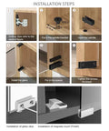 Installation steps for Stainless Steel Glass Door Pivot Hinges And Clamp Set For Free Swinging 5-8mm Glass Doors, Includes Double Magnetic Catch Latches And Glass Clamps, Easy Install No Drilling, Rust Resistant Black Finish.