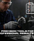Technician inspecting Compression CNC Router Bits With DLC Coating For Precision Milling, 1/8 Inch Shank, Pro Grade.