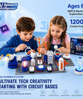 Hands On Circuit Kit For Kids 6 Plus With 66 Pieces And 1200 Plus Projects Electric Circuit Board Science Toy Electronics Exploration Set To Boost Problem Solving And Physics Curiosity Gift For Boys And Girls, kids using assembled circuit board