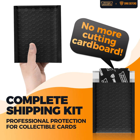 Card Shipping Protector Kit With Bubble Mailers And Tape Seals For Collectible Cards, Includes 110 Card Protectors, 55 Bubble Mailers, 250 Seals, Black