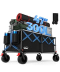 47 Inch Collapsible Wagon Cart With Mega 300 Liter Capacity, loaded with camping gear, showing foldable function and sturdy design