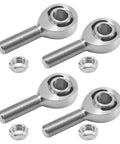 Shop Built Hot Rod Hardware Featuring Half Inch Chromoly Heim Joint Rod Ends With Left And Right Hand Threads For Steering Suspension And Traction Bars Wrench Turning Essential For Beatdown Drives, showing four smooth chromoly rod ends with nuts.