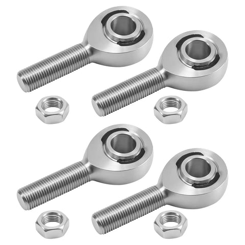Shop Built Hot Rod Hardware Featuring Half Inch Chromoly Heim Joint Rod Ends With Left And Right Hand Threads For Steering Suspension And Traction Bars Wrench Turning Essential For Beatdown Drives, showing four smooth chromoly rod ends with nuts.