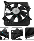 Direct Fit AC Condenser Cooling Fan Assembly Passenger Side Replacement For Honda Fit 2009 Through 2014 close-up view of fan blades and motor.