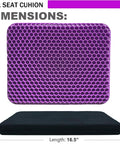 Ultra Comfy Gel Seat Cushion With Double Thick Egg Design And Non Slip Cover shown in purple, dimensions 16.5x14.5x1.6 inches.