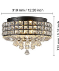 Dope Black K9 Crystal Flush Mount Chandelier 4 Light Ceiling Fixture With Metal Round Shade For Hallway Bedroom Living Room Kitchen Dining Room Foyer G9 Bulbs 12 Inch, shown with dimensions