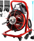 Knockout Heavy Duty Electric Drain Auger With 75 Foot Steel Core Cable, gloves, tools, and accessories for clearing stubborn clogs.