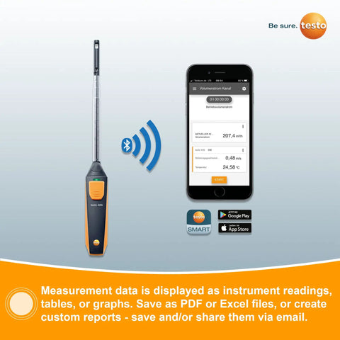 Handheld Air Velocity And Temperature Meter With In-Duct Airflow Measurement, CFM Readout, And A 15 Inch Telescoping Shaft For Easy Spot Checks, Bluetooth Connectivity And Mobile App Control For Quick Duct Diagnostics, with phone app
