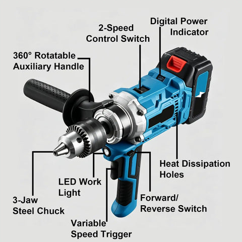 No Fuss 2 In 1 Cordless Drill And Mixer Boasts A Slick 180 Degree Swivel Handle And Snappy 2 Speed Torque for easy use