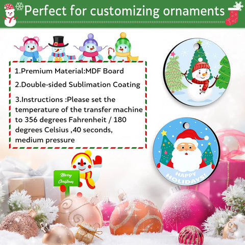 30 Pieces 3 Inch Round Sublimation Ornament Blanks For Christmas Tree Decor And DIY Crafts, Double Sided Round Blank Ornaments