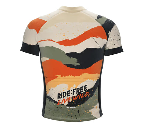Back view of Trailseeker Cycling Jersey For Gravel, MTB, Bikepacking And Off-Road Riding with colorful design and slogan.