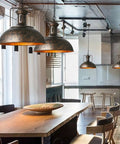 YSGUYILT Vintage Industrial Pendant Lights E26 Retro Metal Hanging Lights, Farmhouse Hanging Lamp for Restaurant Kitchen Island Rust Color 33 cm in a stylish setting.