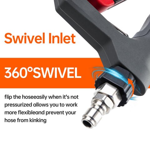 Pressure Washer Gun With 360 Degree Swivel Heavy Duty Labor Saving Hood Replacement Wand Extension M22 14mm And 15mm Fittings