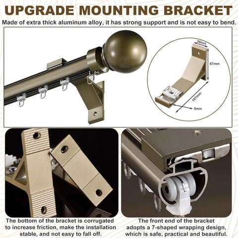 Heavy Duty Wall Mounted Curtain Track System With Silent Glide, Aluminum Bracket, 3.7m Black Rail For Room Divider, Living Room, Bedroom Or Hospital, Easy Install Segmented Track With Pulleys, Side Covers And Screws Included. wall bracket detail