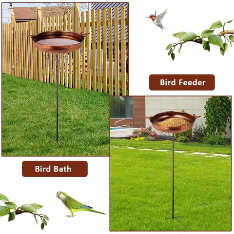 38 Inch Tall Outdoor Bird Bath On Stake With Detachable 11.2 Inch Basin, Vintage Copper Freestanding Birdbath For Garden Yard Patio